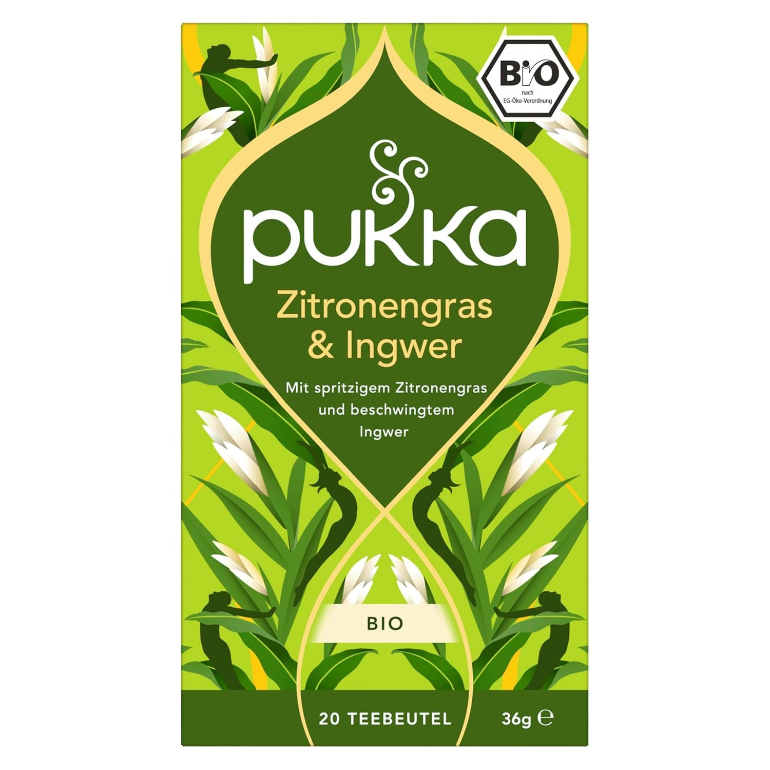 Pukka | Ceai din plante bio „Lemongrass &amp; Ginger” | Lemongrass, ghimbir și lemn dulce | 4 x 20 pliculețe de ceai