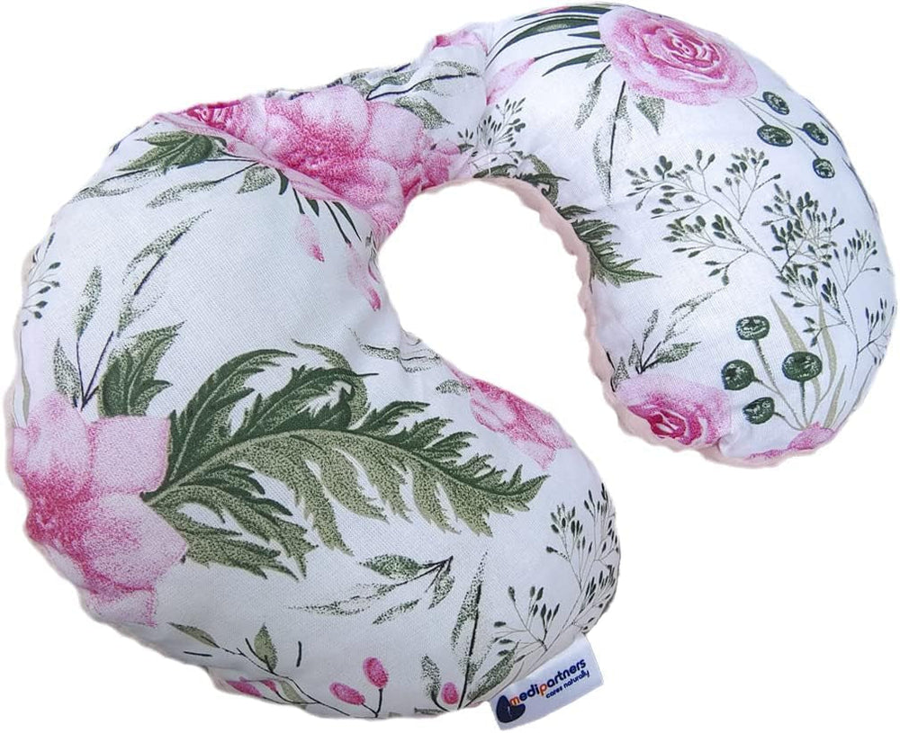 Medi Partners Perna de gât pentru copii Suport pentru gât 100% bumbac / minky pernă de gât pentru copii pentru mașină cărucior călătorie călătorie somn pernă de gât snooze roll (REH cu gri Minky) Perne ortopedice cervicale Naty Shop Floare cu roz deschis Minky