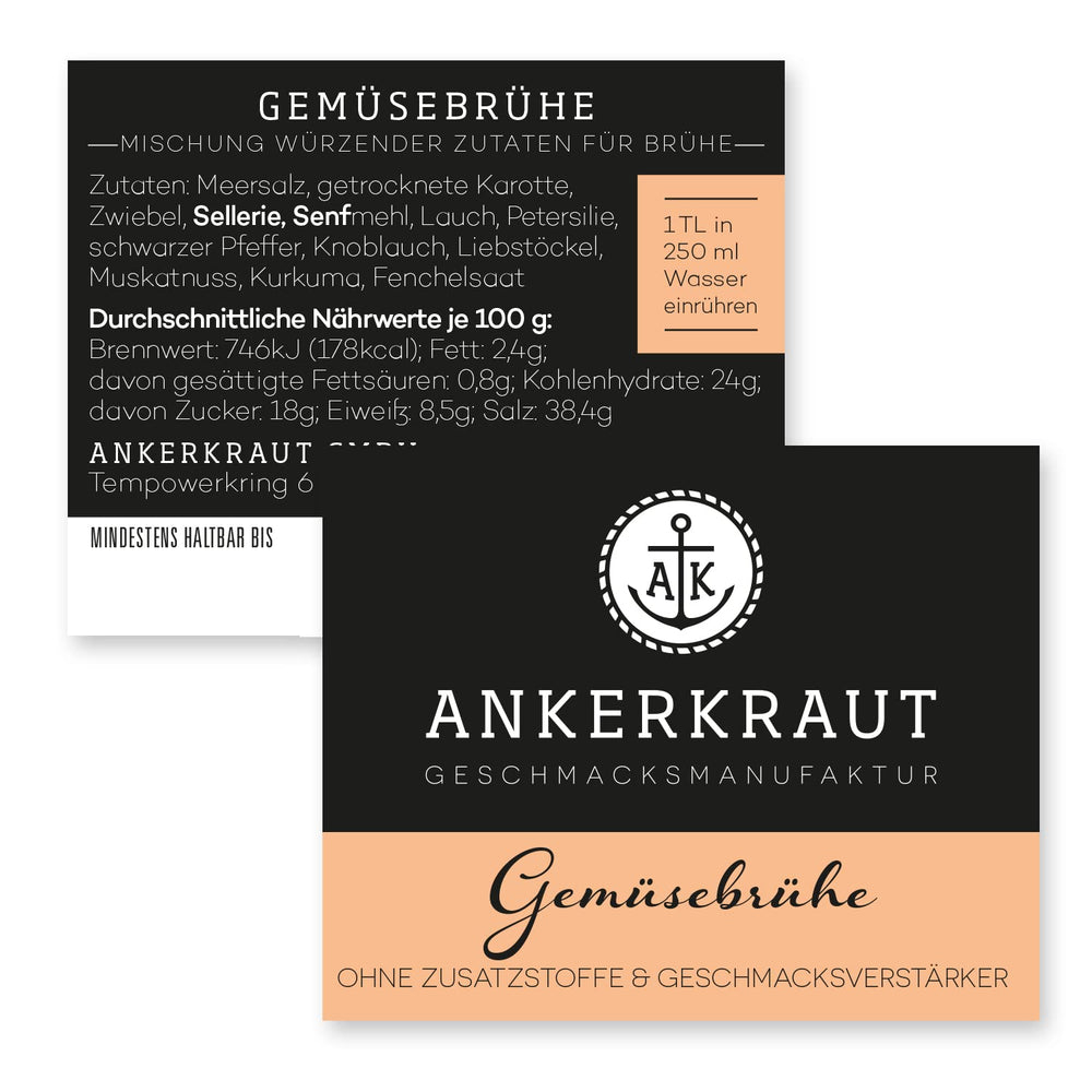 Ankerkraut Gemüsebrühe, ohne Gemsckverstärker, ohne Zucker, 90g parafa üvegben, Mischung würzender Ingredient für Brühe