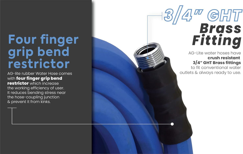 Furtun de grădină din cauciuc AG-Lite BSAL5810, pentru apă caldă și rece, ultra-ușor și super-rezistent, 1,6 cm x 3 m