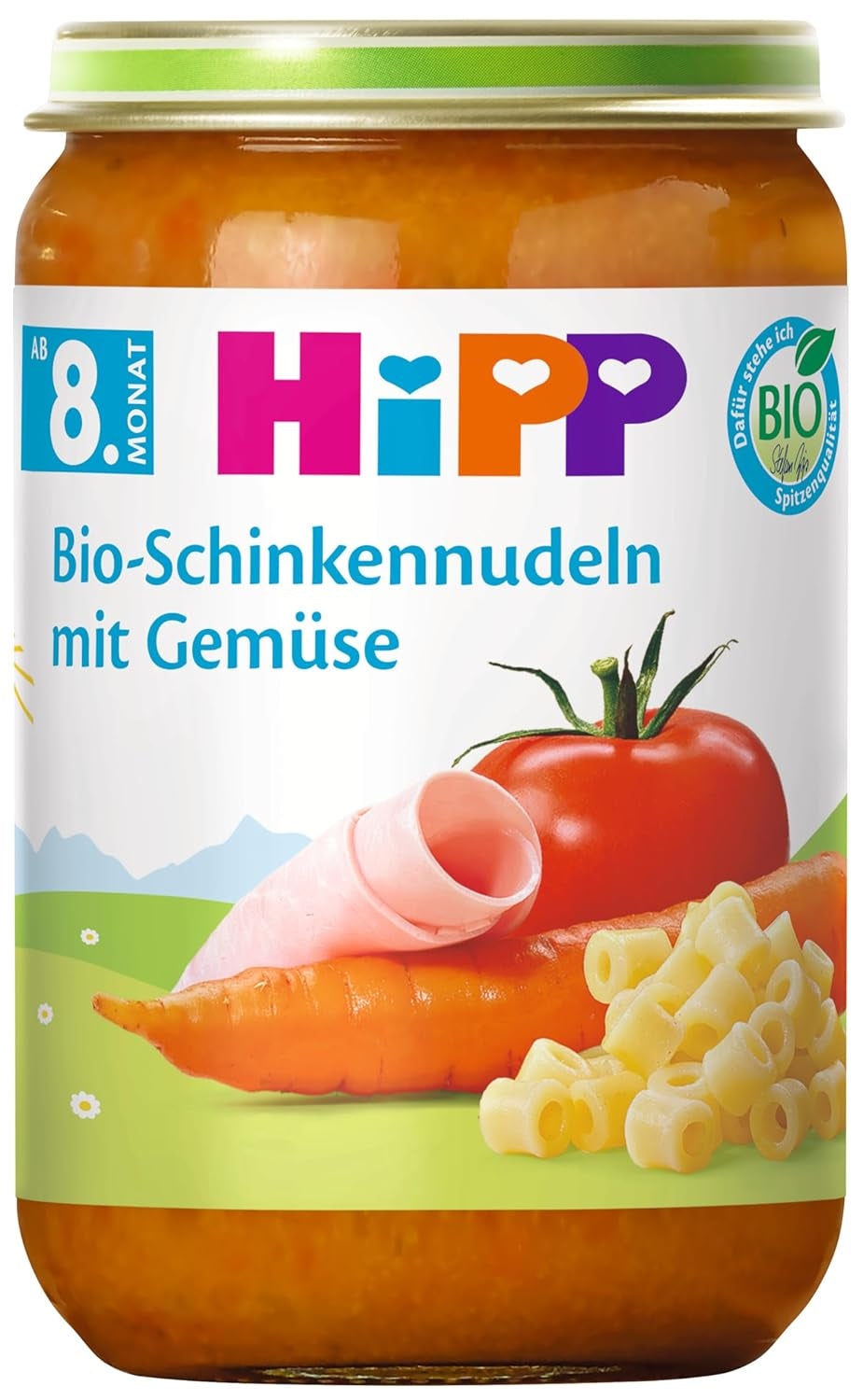HiPP Bio-Schinkennudeln mit Gemüse (6 x 220g), Menü babáknak 8 hónapos kortól, ohne Salzzusatz, mit Omega-3, a legjobb Bio Qualitätben