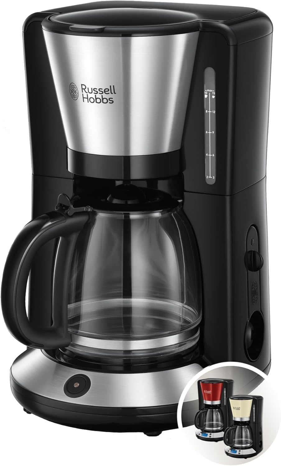 Cafetieră Russell Hobbs [Temporizator digital, Cap de duș pentru extracție și aromă optime] Colours+ Creme (1 până la 10 cești, carafă de sticlă de 1,25 l, placă de încălzire, 1100 W) Cafetieră cu filtru 24033-56