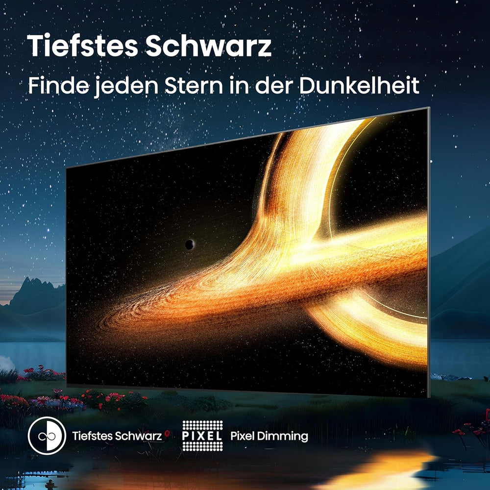 Televizor Hisense 55A85Q 139 cm (55 inch), Smart TV OLED 4K UHD, 120 Hz, HDMI 2.1, Mod Joc Pro, AMD FreeSync Premium, Dolby Vision IQ și Atmos, Bluetooth, Alexa încorporată, Negru, [2025]