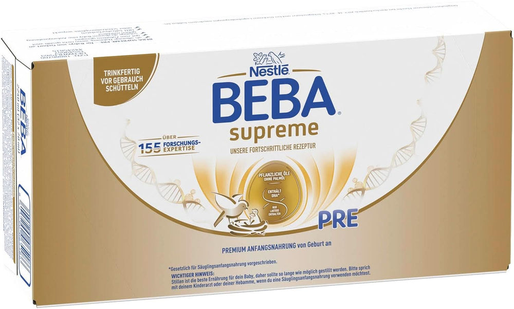 BEBA SUPREME PRE Születéstől fogyasztásra kész kezdeti tej, bébiétel DHA-val, csak laktóz, pálmaolaj mentes, 8 db-os kiszerelés (8 x 200 ml) Mother and Child Naty Shop Beba Supreme Pre 32 x 70 ml