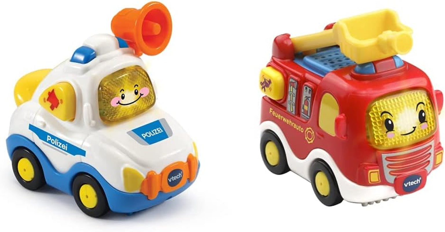 Vtech TUT TUT Baby Flitzer - Poliția - Pentru 1-5 ani & TUT TUT Baby Flitzer - Mașina de pompieri - Mașină de jucărie cu muzică, buton luminos, propoziții și sunete interesante - Pentru 1-5 ani Jucarii Bebe Naty Shop Pachet cu mașina de pompieri Baby Flitzer