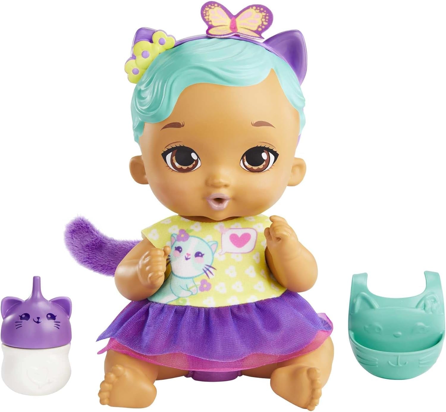 My Garden Baby HHL21 - Katzen-Baby Puppe (rózsaszín Haare) mit Katzenohren und süßem Jasmin-Duft, beleértve a Lätzchen, Fläschchen und Stoffwindel, Spielzeug für Kinder - ab 3 Jahren