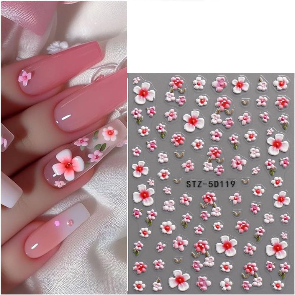 JMEOWIO 3D Nagelsticker Blume Nail Art Sticker Selbstklebend Nagelaufkleber 5D Stereoskopisch Frühling Sommer Floral Dekoration Nageldesign Zubehör 4 Blatt