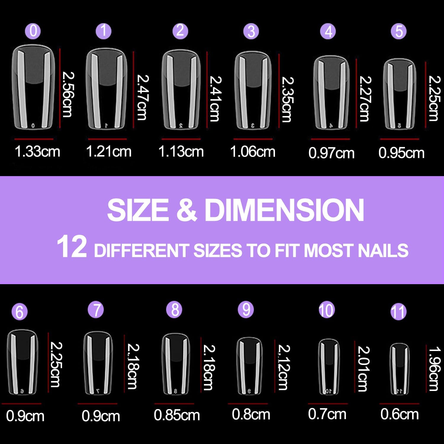 Unghii false cu acoperire completă, pachet de 504, 12 mărimi, unghii false cu lipici de unghii, unghii artificiale acrilice cu cutie de depozitare pentru saloane de unghii și artă unghii DIY acasă (pătrat)