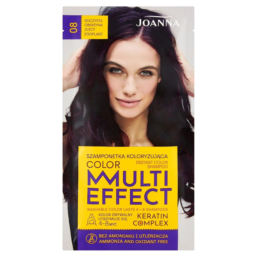 Șampon colorant Joanna "Multi Effect" - Șampon colorant pentru păr într-un plic - Rezistă între 4 și 8 spălări - Colorarea părului fără amoniac și agenți oxidanți - Cappuccino aromat Vopsea pentru par Naty Shop Vinete suculente