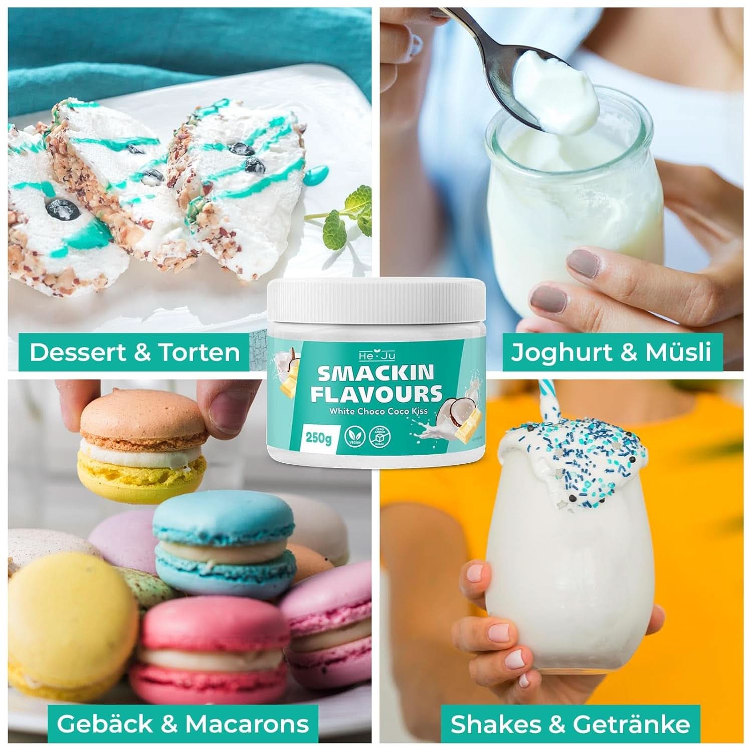 He-Ju, Fehér csokoládé és kókusz ízű por, 250 grammos Aromas Naty Shop