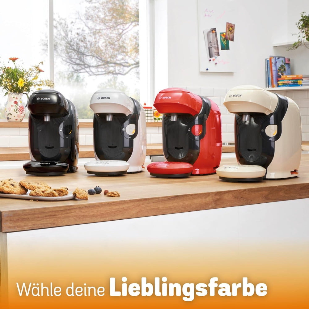 Espressor cu capsule Bosch Tassimo Style TAS112E, peste 70 de băuturi, potrivit pentru toate dimensiunile de cești, complet automat, sustenabil, economisește spațiu, 1400 W, negru