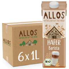 Allos Bio Haferdrink Barista | Milchalternative aus Hafer | Schaubarer Drink auf Pflanzenbasis | Kávéhoz tökéletes Vegán, laktózmentes Ital | 1 liter (6 db)