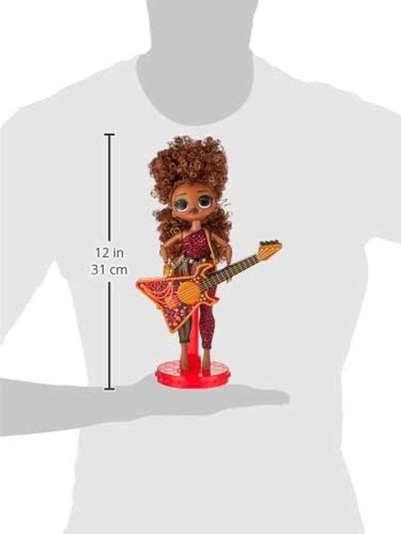 L.O.L. Meglepetés! OMG Remix Rock FEROCIOUS Modepuppe mit 15 Überraschungen -mit Bassgitarre, Outfit, Schuhen, Bürste, Puppenständer, Songtext-Magazin & Plattenspieler-Paket - Für Mädchen ab 4+ Jahren