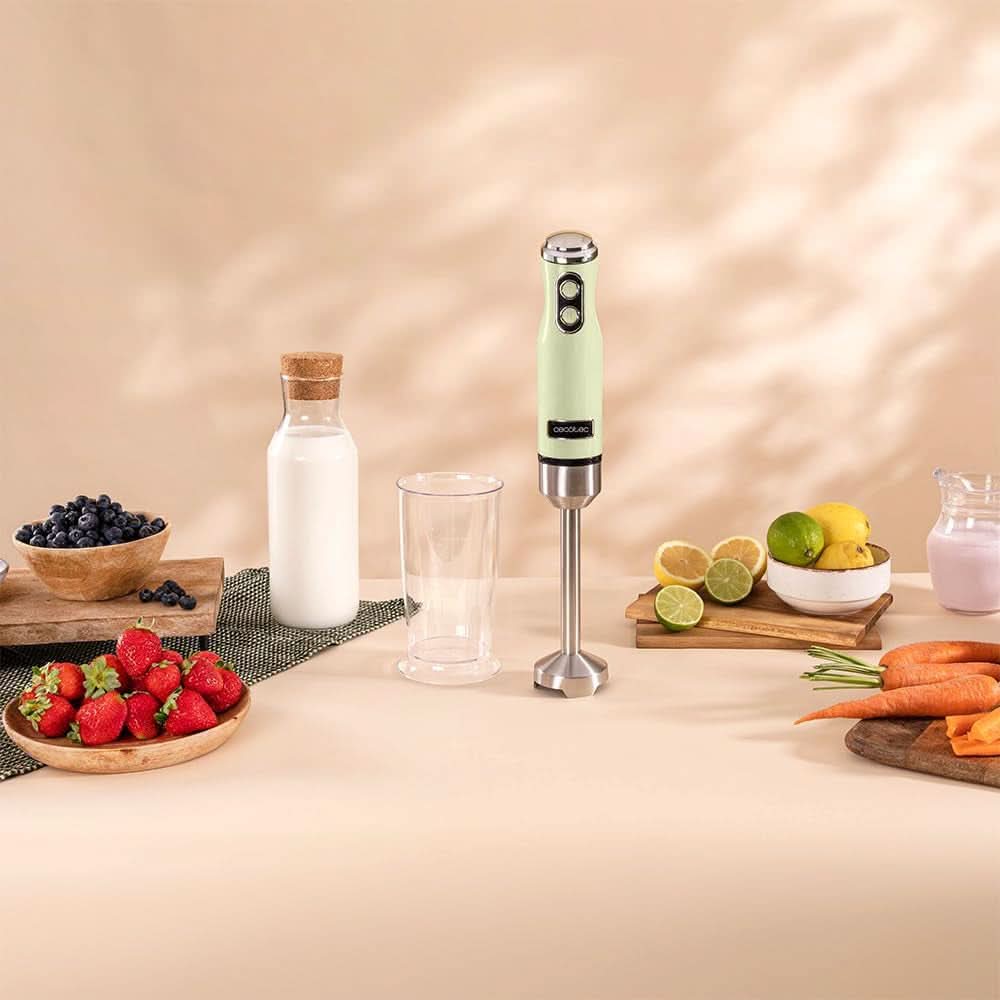 Cecotec Stabmixer Power Retrogreen 1200MAX Cream&Crush, Maximalleistung 1200 W, Crossblades-Technology, 2 sebesség, Zubehörset Spülmaschinenfest, Spritzschutzhaube Kitchen Naty Shop