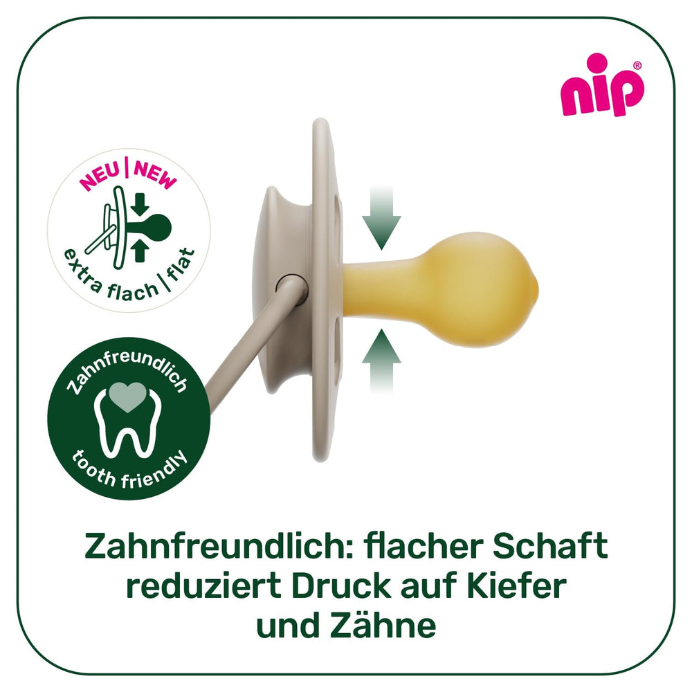 nip - Verde Cireș | 0-6 luni | Pachet de 4 | Suzetă pentru bebeluși, potrivită pentru alăptare și pentru dinți. Suzetă sustenabilă, fabricată din materii prime naturale, verde deschis/maro