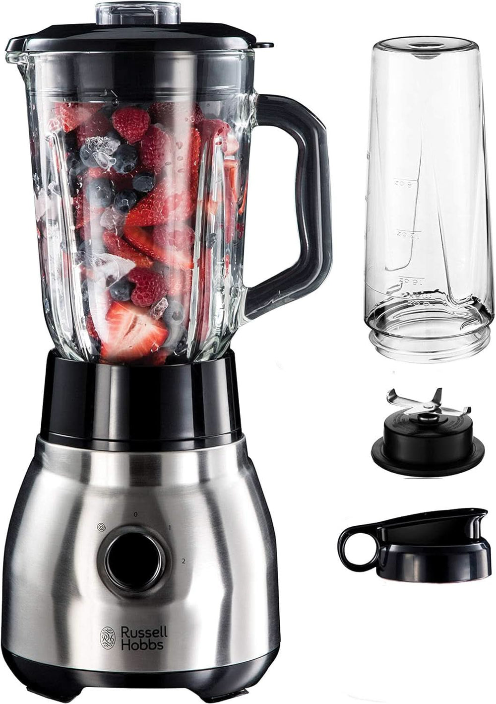 Russell Hobbs Standmixer 2-Az 1-ben [1,5 literes Glasbehälter keverő és 0,6 literes mini turmixkészítő - To-Go-Trinkflasche Inkl. Deckel] Spülmaschinenfest, Impuls-/Ice-Crush Funktion, Becher BPA Frei, Edelstahl 23821-56 Kitchen Naty Shop Standmixer 2-in-1