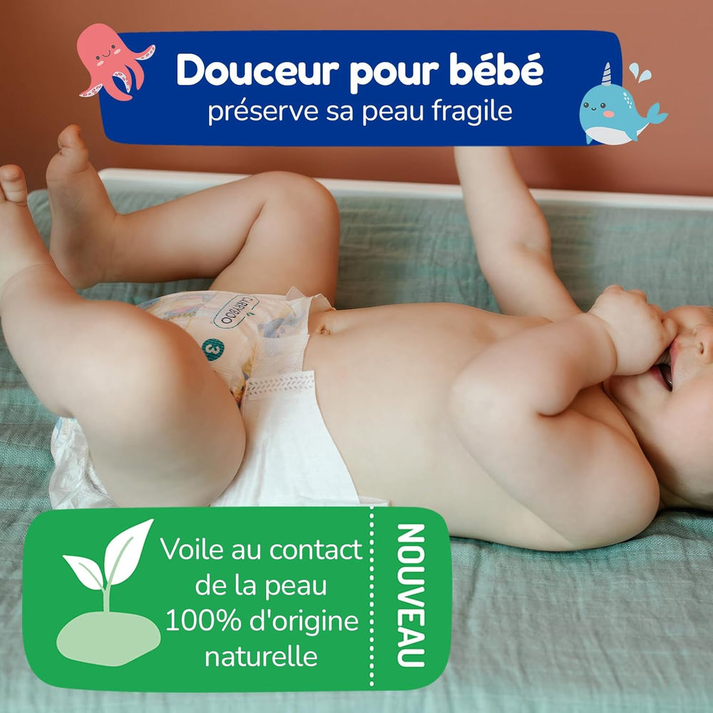 - 4-es pelenkaméret (7-18 kg) – érzékeny bőrre – természetes és nagyon nedvszívó – 12 órás szivárgásmentes – ohne unerwünschte Inhaltsstoffe – Franciaországban gyártott – 132 pelenka