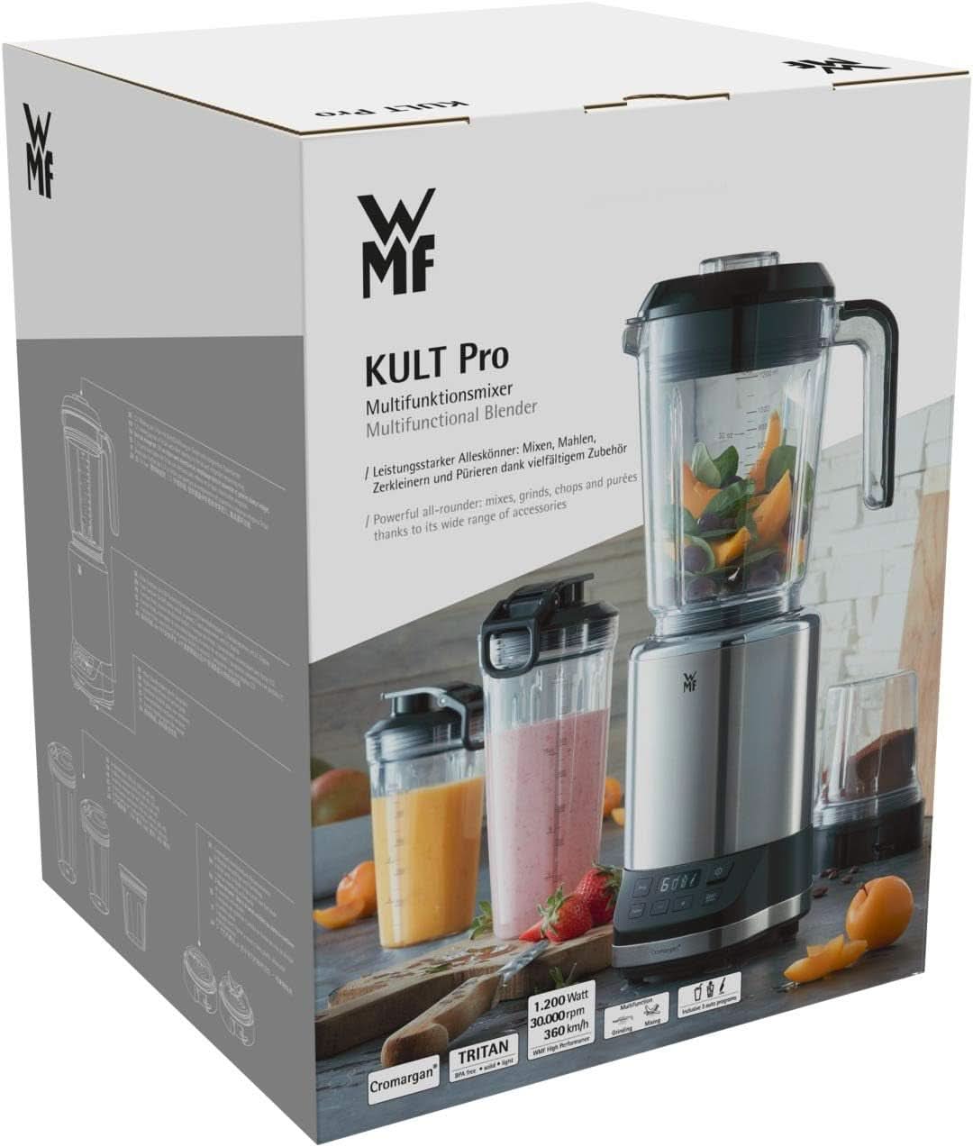 WMF Kult Pro Multifunkciós keverő Hochleistungsmixer, 30 000 U/min, Smoothie Maker, Standmixer, Ice-Crush Function, 4 Mixbehälter Inkl. Togo-Verschluss Kitchen Naty Shop