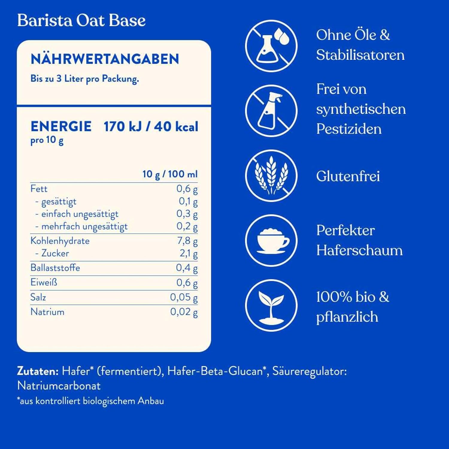 Blue Farm Barista Oat Base für bis zu zu zu zum selbermischen – Bio Haferdrink Barista Edition – Milchalternative ohne Zusatzstoffe und Zuckerzusatz – Vegán és Glutenfrei – 90% Weniger Verpackungmüll