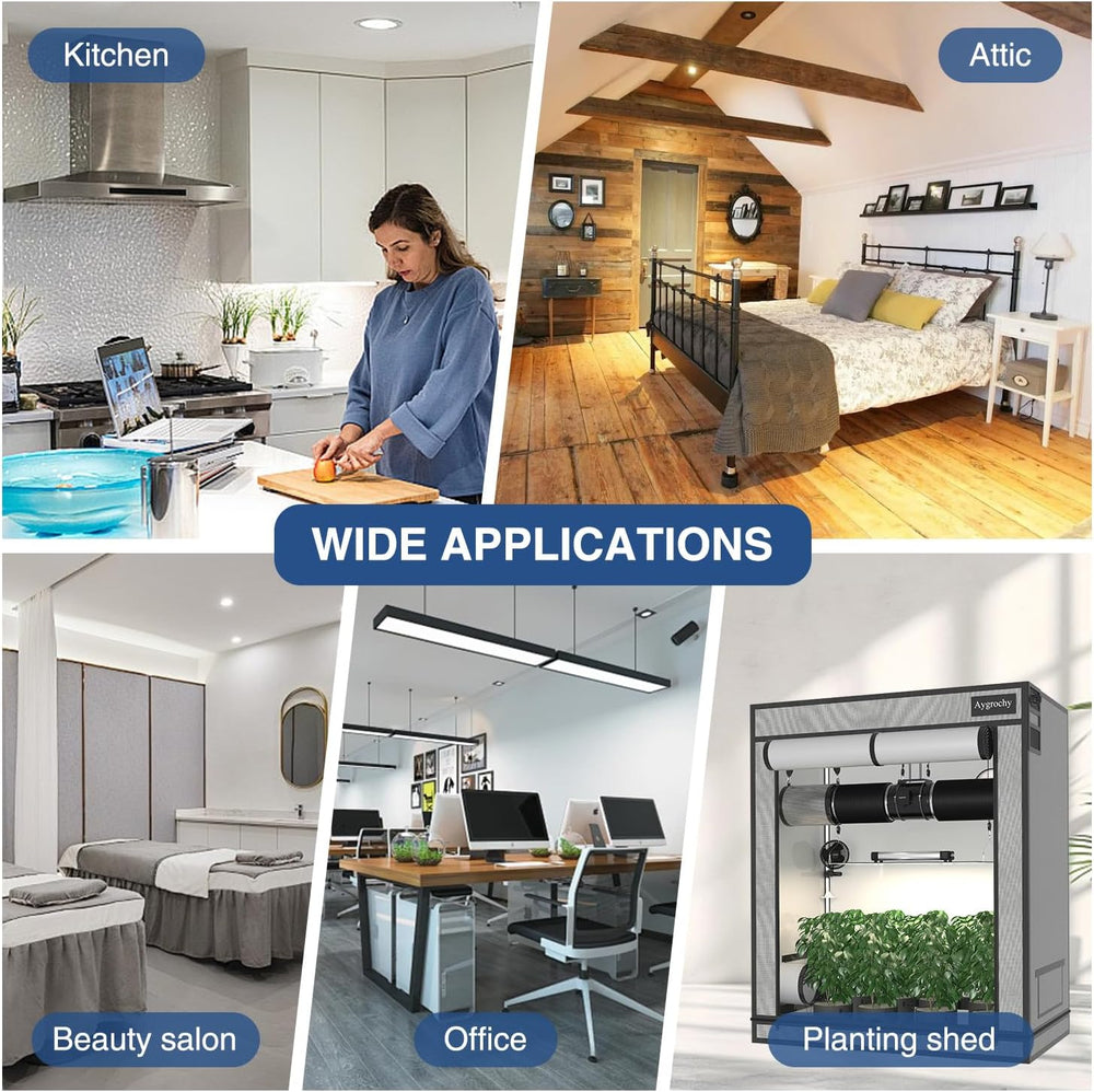 Aygrochy 200 mm-es 70 W-os, állítható csőventilátor EC motoros kipufogóventilátor fűtéshez, hűtéshez, nyomásfokozókhoz, termesztősátrakhoz, hidroponikához, háztartási, szellőztetéshez és kipufogóventilátorhoz.