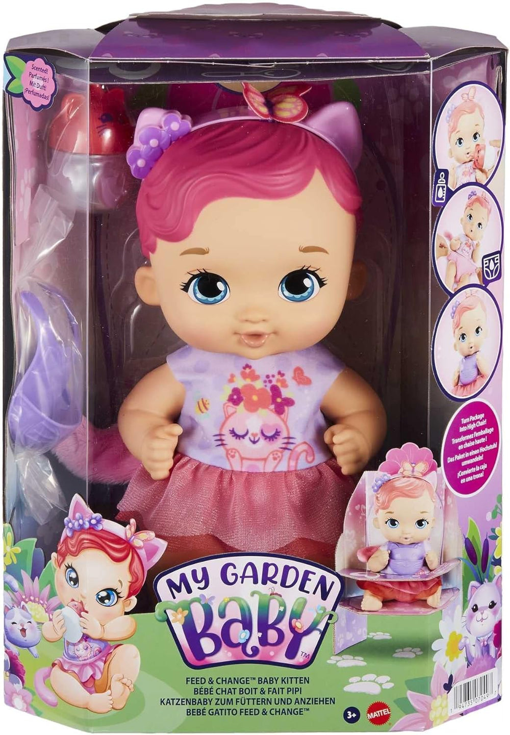My Garden Baby HHL21 - Katzen-Baby Puppe (rózsaszín Haare) mit Katzenohren und süßem Jasmin-Duft, beleértve a Lätzchen, Fläschchen und Stoffwindel, Spielzeug für Kinder - ab 3 Jahren