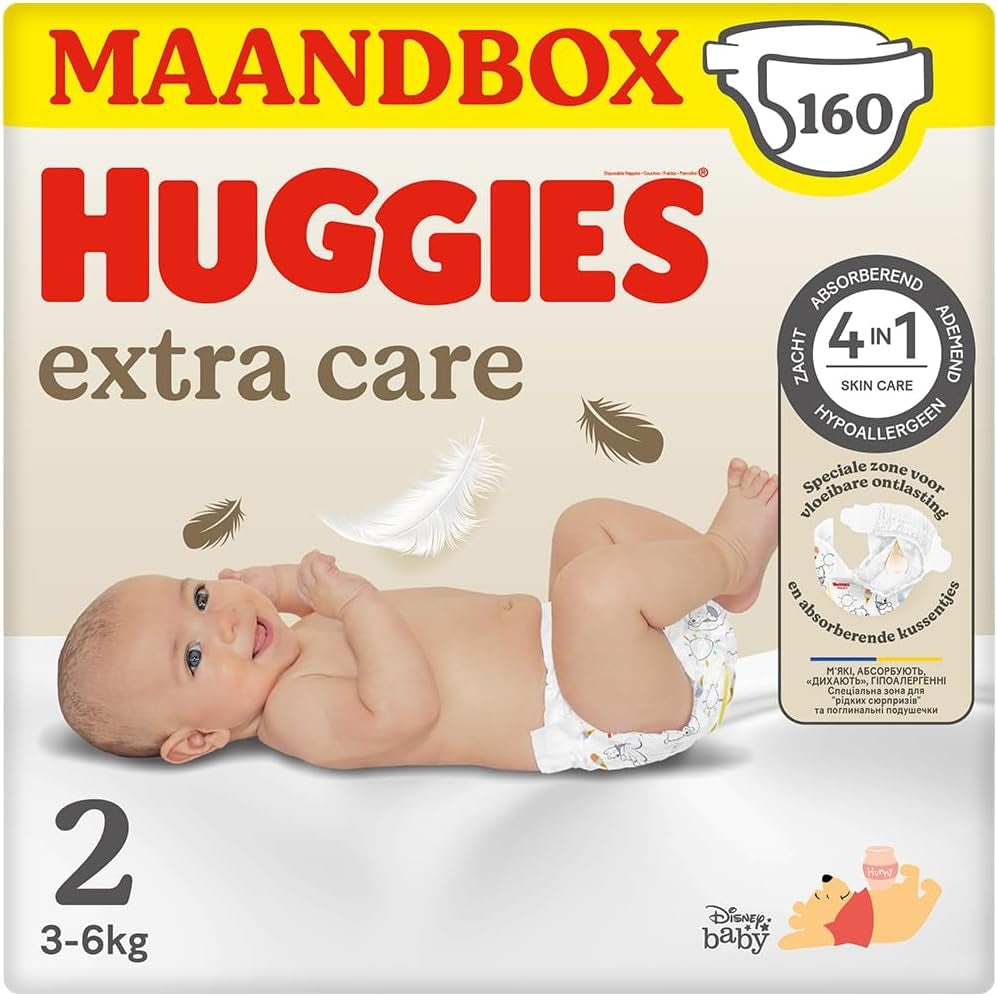Huggies Extra Care baba pelenkák, 2-es méret (3-6 kg), szuper nedvszívó, Disney Design, tömeges kiszerelés, 160