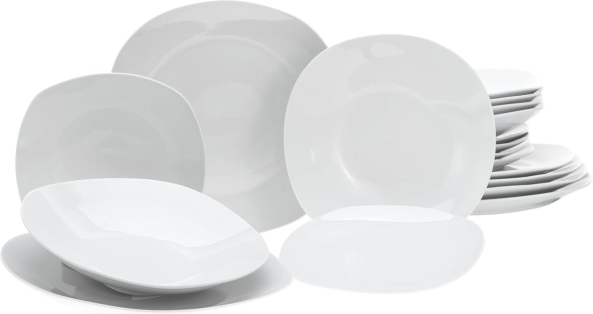 Creatable, 19767, Serie Square Weiss, 18-Teiliges Geschirrset, Teller Set Aus Porzellan, Spülmaschinen- Und Mikrowellengeeignet, Qualitätsproduktion Seturi vesela masa Naty Shop Default Title