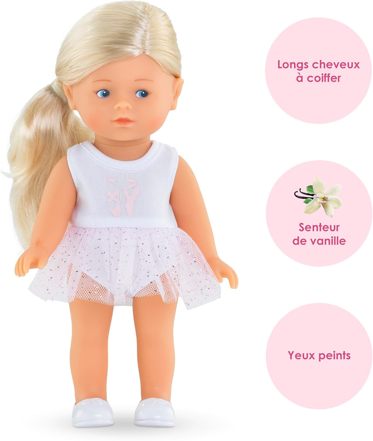 Les Trends Mini Corolline Rosy balerina szett, Vollvinylpuppe mit langem Haar, extra felszerelés Geschenkboxban, Vanilleduft, 20 cm, kb 3 év