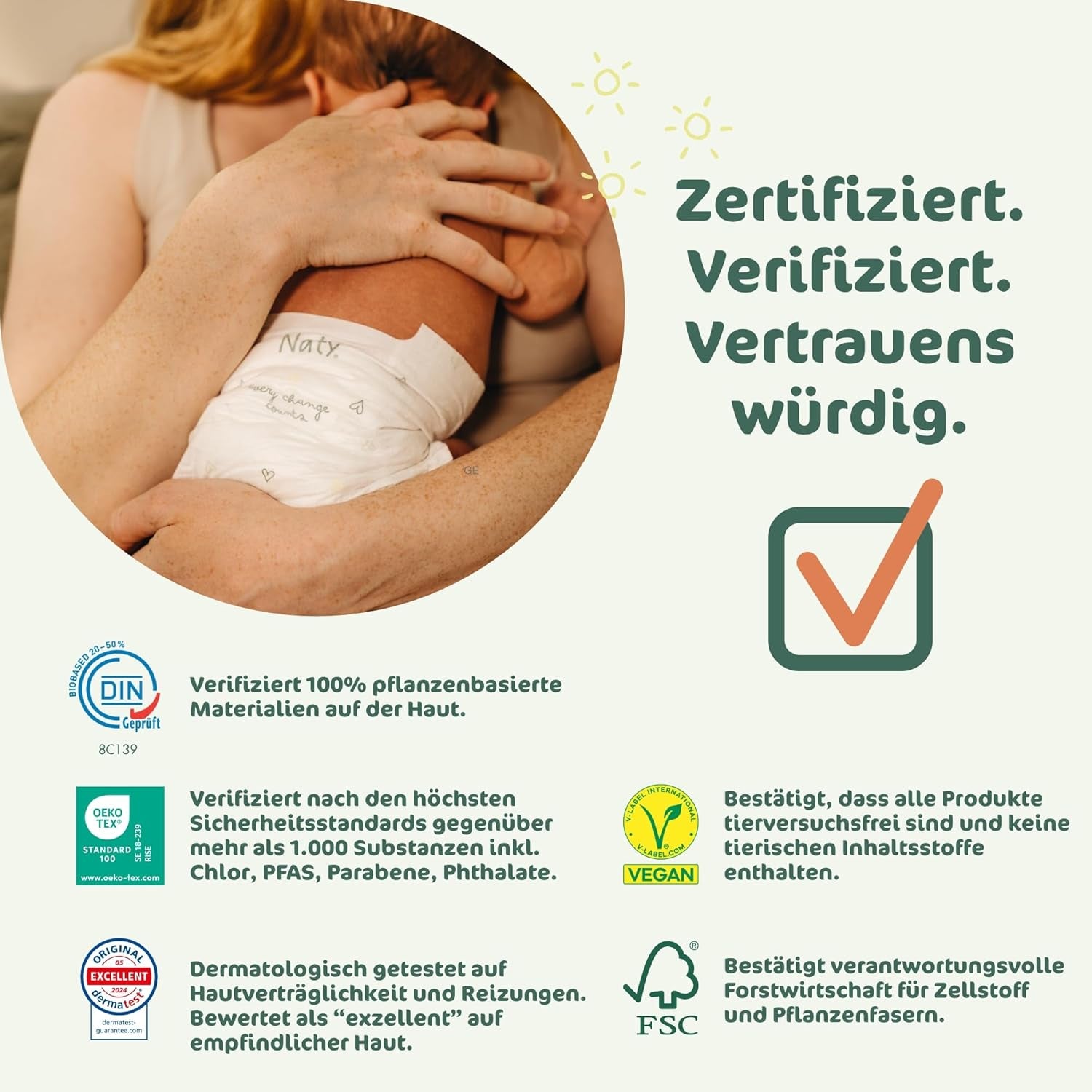 Naty BioEmbrace babapelenka, 5-ös méret (11-25 kg) | 100%-ban növényi alapú anyagok, gyengéd a bőrhöz | Légáteresztő puhaság, bőrgyógyászatilag tesztelt, kiváló felszívódás | 80 db.