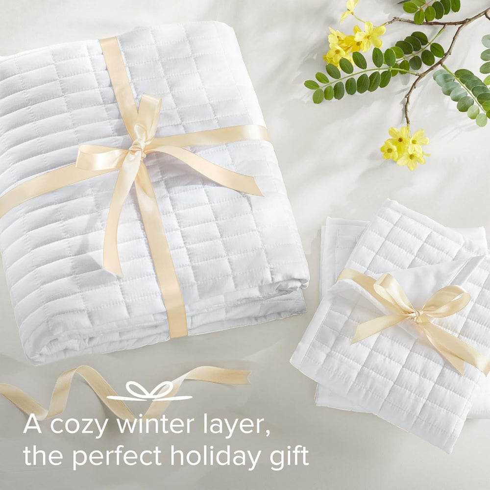 Comfort Spaces Kienna paplan szett Luxus dupla öltésű nyári takaró Könnyű puha egész éves ágynemű Hozzáillő párnahuzat Fehér King méretű takaró (264,2 X 228,6 cm) Naty Shop paplanok és paplanok