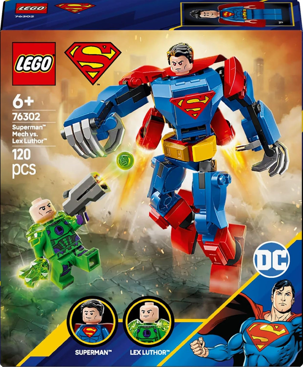 LEGO DC Superman Mech vs. Lex Luthor - Szuperhős játék 2 minifigurával - Megépíthető akciófigura mozgatható karokkal, lábakkal és ujjakkal - Ajándék 6 év feletti fiúknak és lányoknak 76302 Építőkészletek Besuche den LEGO-Store