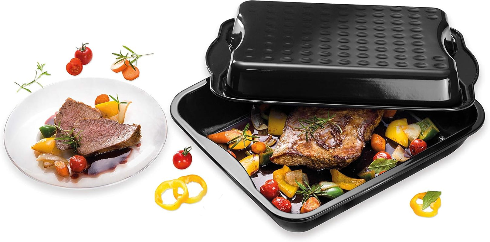 Dr. Oetker Maxi-Bräter Mit Deckel BACK-IDEE KREATIV, Brat- Und Auflaufform Aus Hochwertigem Stahlblech Mit Emaillierung, Eckige Form, Schnitt- Und Kratzfest - Spülmaschinengeeignet in Schwarz Formák és tálcák sütéshez Naty Shop