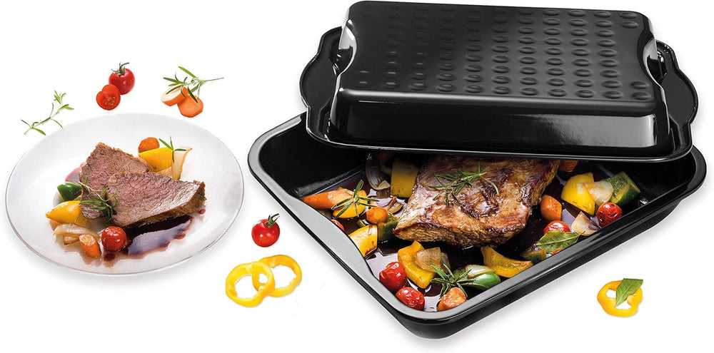 Dr. Oetker Maxi-Bräter Mit Deckel BACK-IDEE KREATIV, Brat- Und Auflaufform Aus Hochwertigem Stahlblech Mit Emaillierung, Eckige Form, Schnitt- Und Kratzfest - Spülmaschinengeeignet in Schwarz Formák és tálcák sütéshez Naty Shop