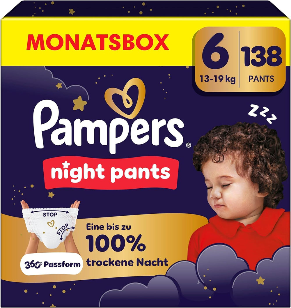 Pampers Night Pants 6-os méretű pelenka, 138 db, 13kg-19kg, extra védelmet nyújt az egész éjszakára.
