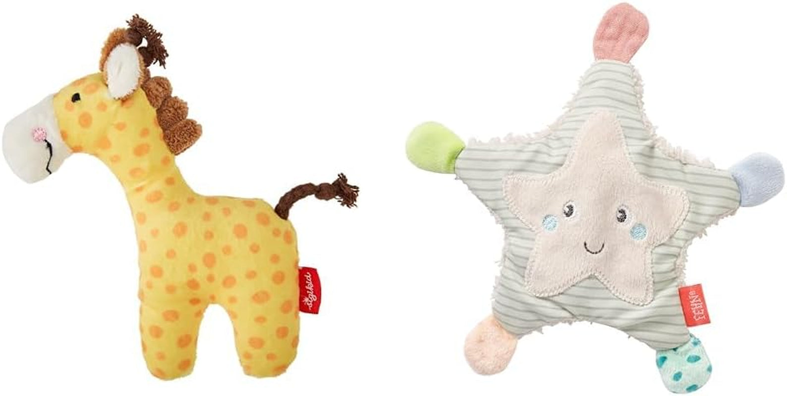 Sigikid 41169 Rattle rabbit Red Stars fete și băieți jucărie pentru copii recomandată de la naștere verde Jucarii Bebe Naty Shop Pachet cu Fehn crackling stea de mare Girafă