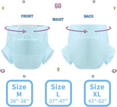 CutiePlusU felnőtt pelenkák, 10 csomag eldobható inkontinencia bugyi hurkokkal nőknek és férfiaknak, maximális nedvszívó képességgel éjszaka - kék (nagy méret, 94-119 cm)