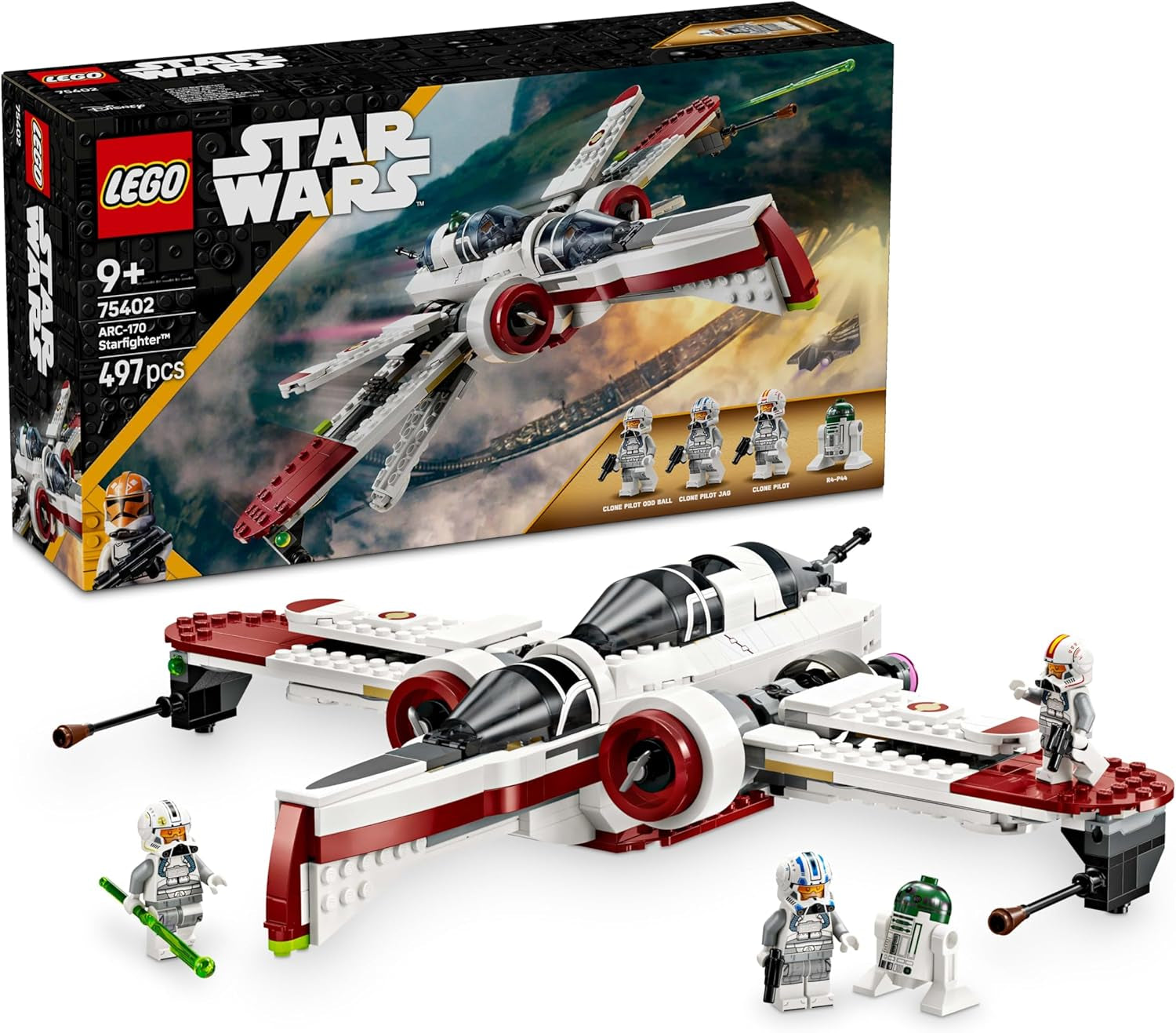 LEGO Star Wars 75402 ARC-170 Starfighter játék 4 minifigurával, beleértve a klónpilótát és az R4-P44 droidot, gyűjtői tárgyat, ajándékot a Sith-rajongók bosszújához, valamint 9 év feletti fiúk és lányok építőkészletei Besuche den LEGO-Store alapbeállítás