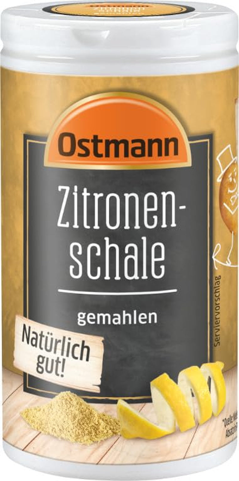 Ostmann Gewürze – Zitronenschale, gemahlene Schale für ein frisches Zitronen-Aroma, zum Backen oder Verfeinern von Soßen, Dressings & Desszertek, vegán, 35 g (Verpackungsdesign kann abweichen)