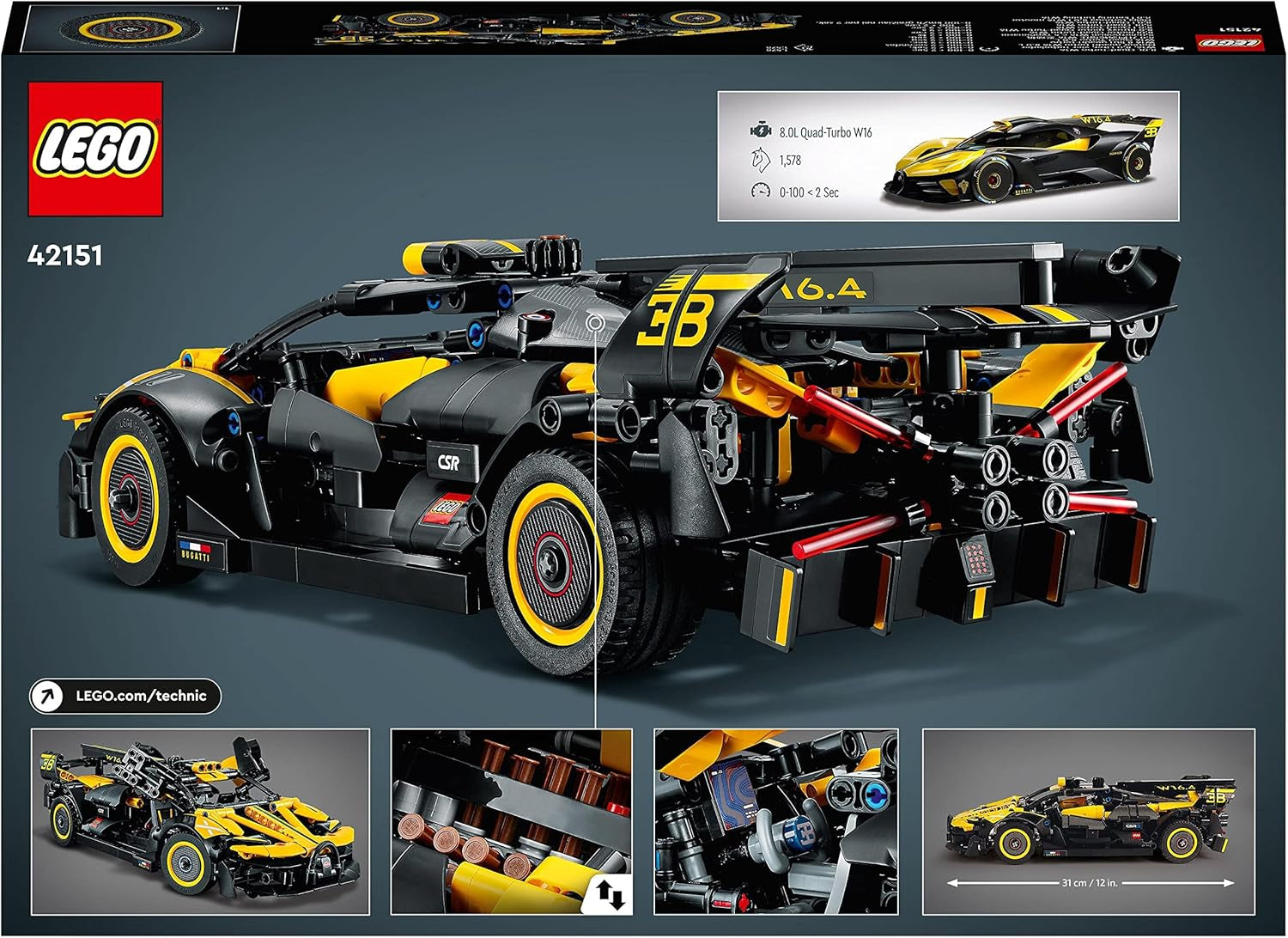 LEGO Technic Bugatti versenyautó, autómodellkészlet, sportkocsis játék, ikonikus gyűjthető autóskészlet, építőjáték 9 éves kortól, 42151 építőkészletek Besuche den LEGO-Store