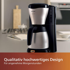 Espressor cu filtru PHILIPS Café Gaia – Carafă termos din oțel inoxidabil, sistem anti-picurare, aromă intensă, oprire automată, 1300 ml, negru (HD7546/20)