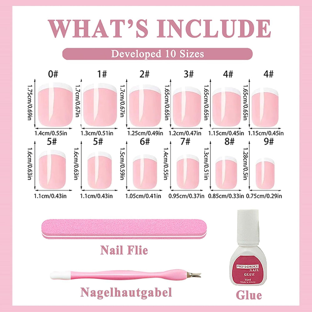 Set 240 de unghii false franceze scurte, unghii artificiale pătrate, unghii de lipit cu lipici, vârfuri de unghii acrilice, unghii false pentru femei, artă unghii DIY