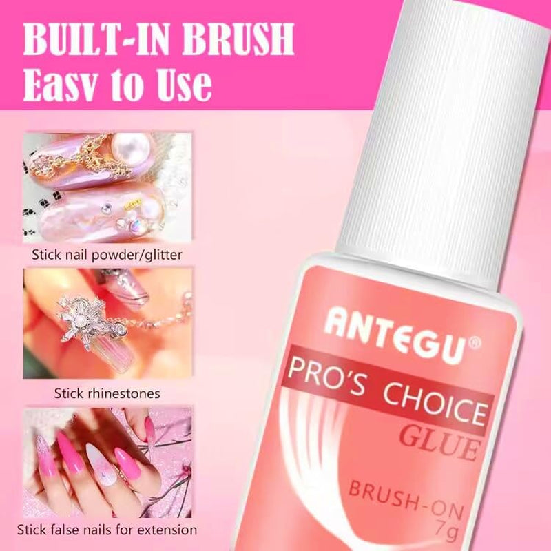 Lipici extra puternic pentru unghii – Include pensulă, 4 x 7g lipici pentru extensii de unghii, lipici acrilic pentru vârfuri și lipici artificial pentru unghii