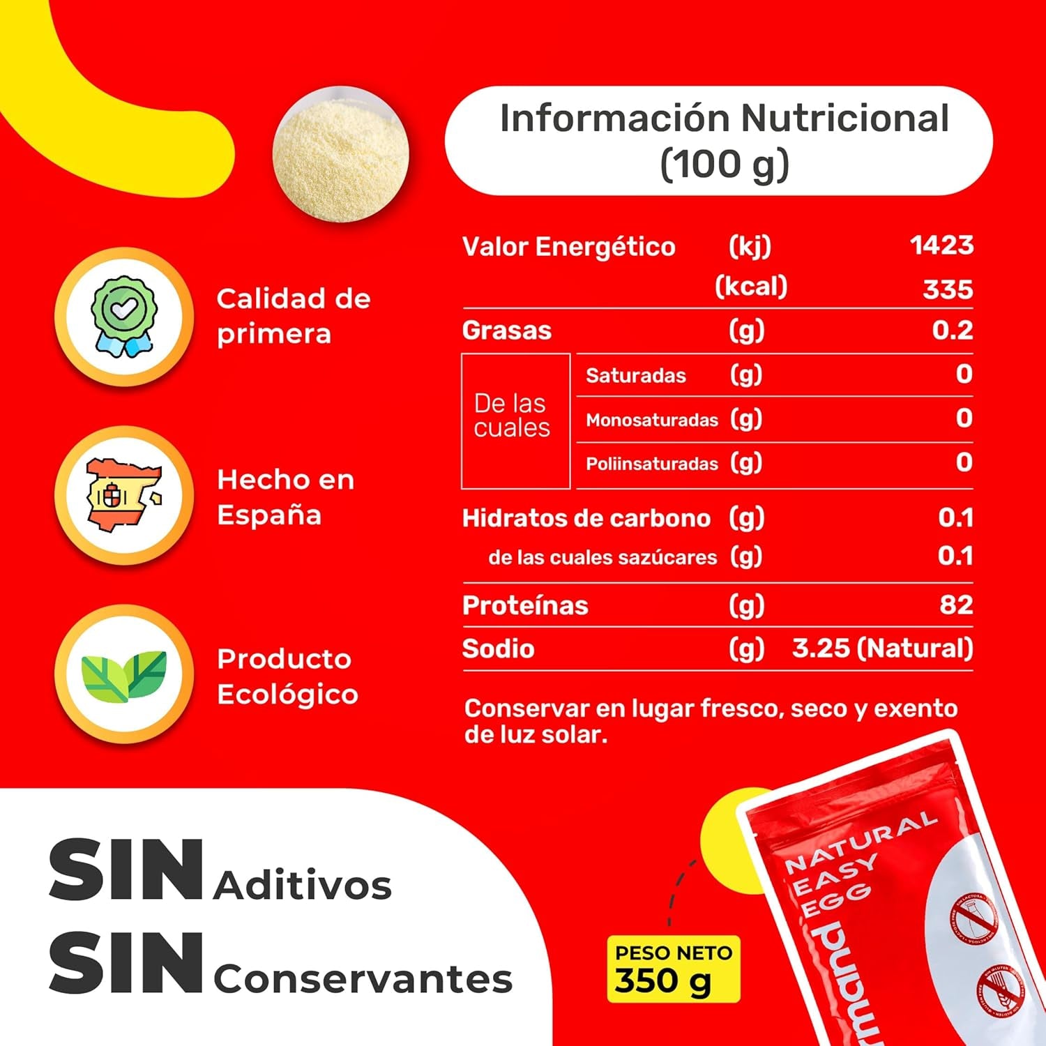 Eiklarpulver (350g) | Getrocknetes Eiklar Pulver | Eialbumin für Backen & Kochen | Ohne Zusatztoffe | Laktózmentes Zip-Bag csomagolás