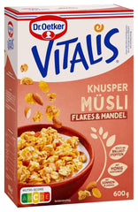 Dr. Oetker Vitalis Crunchy Flakes: Ropogós müzli kukoricapehellyel és manduladarabokkal, 5 db (5 x 600g) csomag
