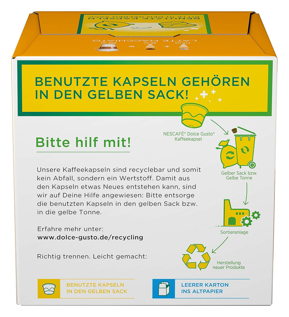 NESCAFÉ Dolce Gusto Latte Macchiato, 48 Kaffeekapseln, Aromatischer Espresso, 3-Schichten -Köstlichkeit aus feinem Milchschaum, Aromaversiegelte Kapseln, 9er Pack (3x16 Kapseln)