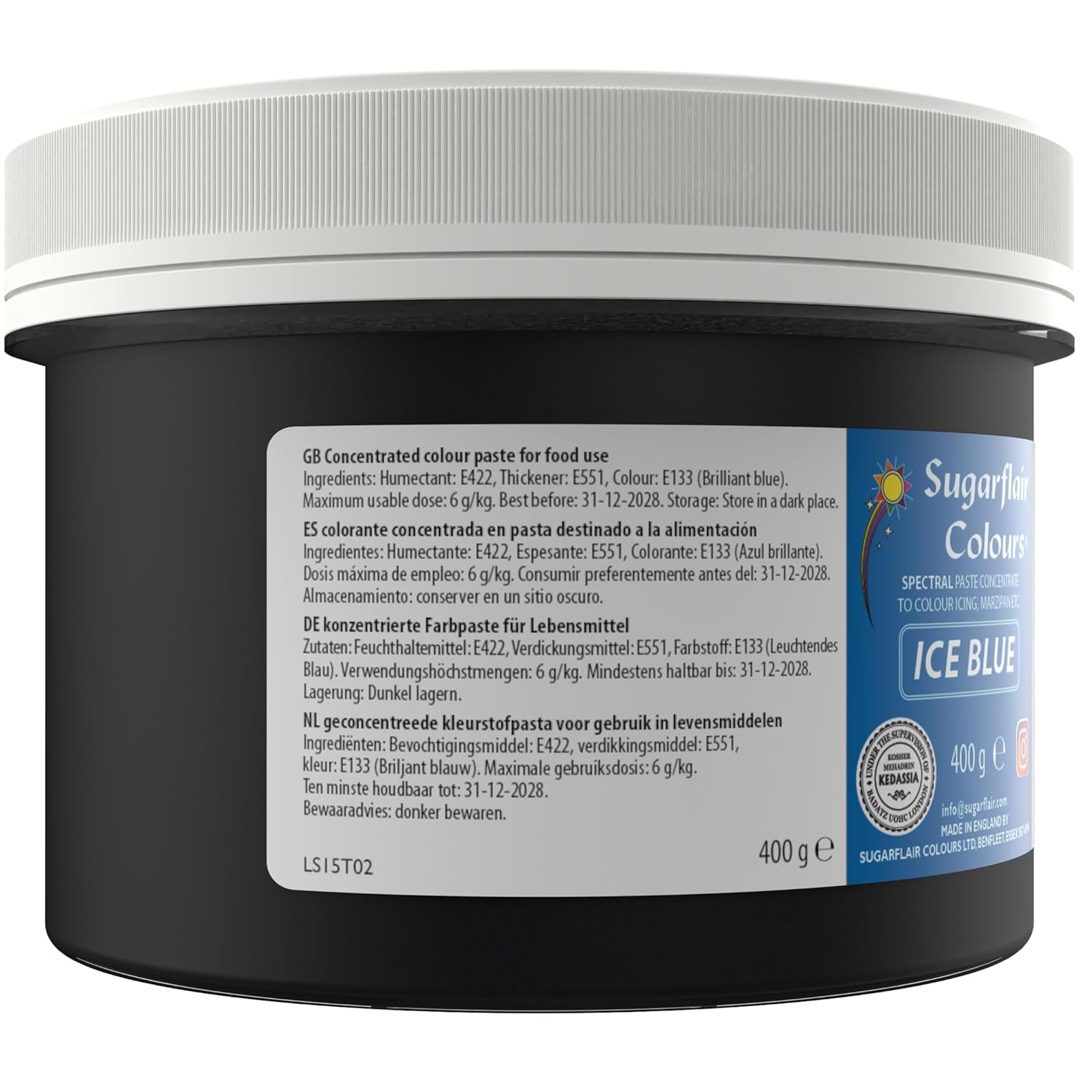 Colorant alimentar Sugarflair Ice Blue pentru paste, colorant alimentar pentru fondant și marțipan, paste concentrate Spectral - 400 g