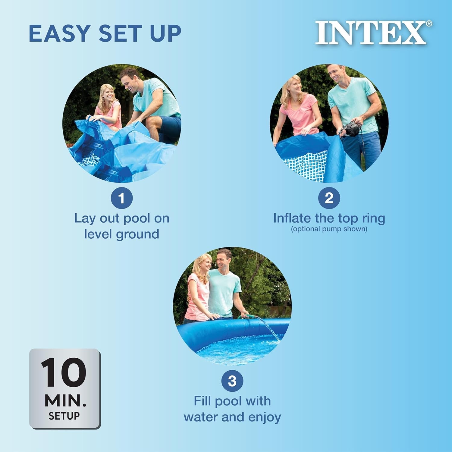 Piscină gonflabilă INTEX 28106EH Easy Set 2,4 m x 61,0 cm - Material anti-perforare - Umflare rapidă - Capacitate 513 galoane - Adâncime apă 45,7 cm