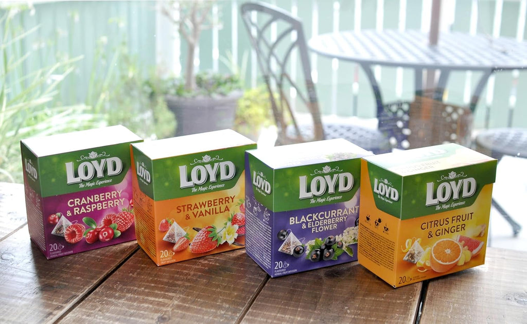 LOYD - Ceai de fructe Cranberry and Raspberry - 20 pliculețe piramidale - Amestec aromat de ceai de fructe cu afine, zmeură, frunze de mur - Gust dulce și intens - 40 g