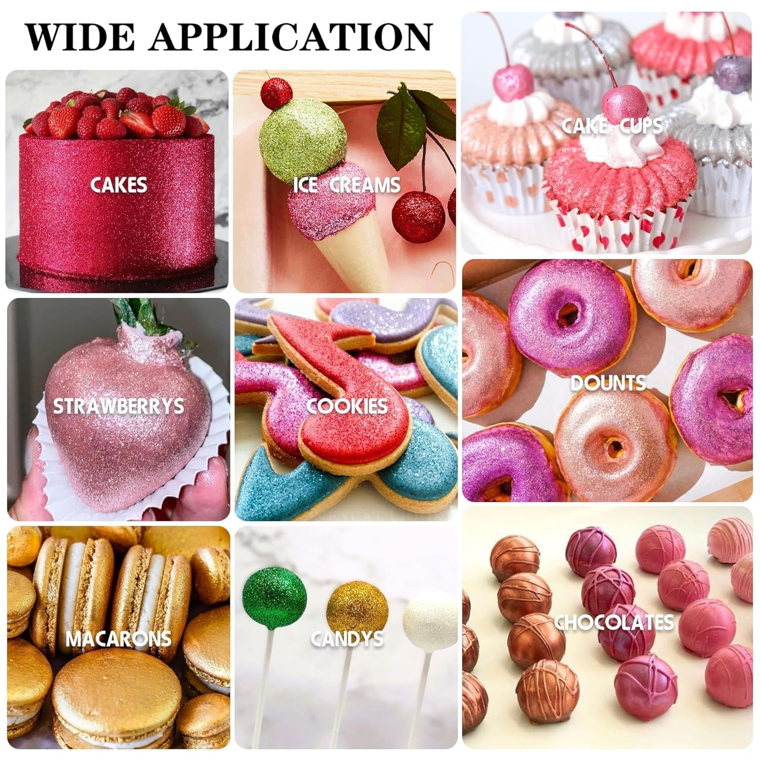 Sclipici comestibil - Pudră sclipici comestibilă în 4 culori, praf sclipici pentru băuturi, mâncare, prăjituri - Pudră colorantă alimentară metalică comestibilă pentru cocktailuri, vin - 5G / sticlă