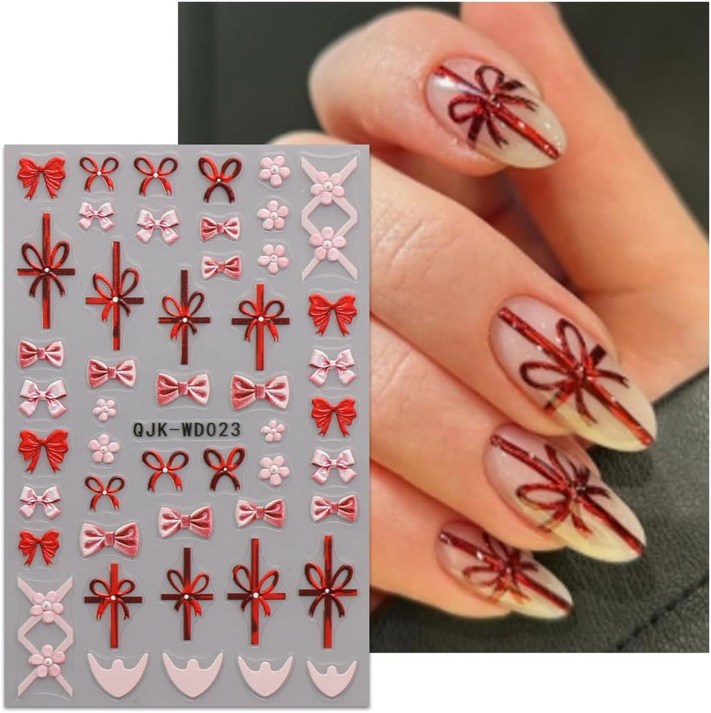 JMEOWIO Nagelsticker Bunte Herz Schleife 6 Blatt Nail Art Sticker Selbstklebend Nagelaufkleber Dekoration Nageldesign Zubehör